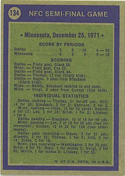 1972 Topps #134 NFC Semi-Final Back