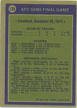 1972 Topps #135 AFC Semi-Final Back