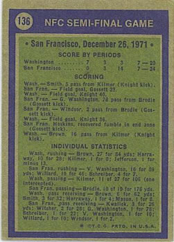 1972 Topps #136 NFC Semi-Final Back