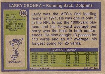 1972 Topps #140 Larry Csonka Back
