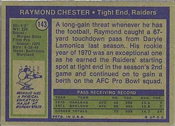 1972 Topps #143 Raymond Chester Back
