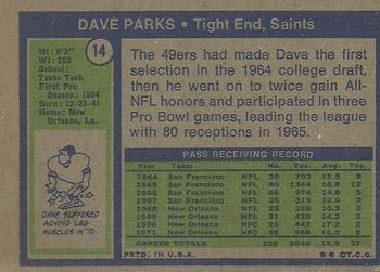 1972 Topps #14 Dave Parks Back
