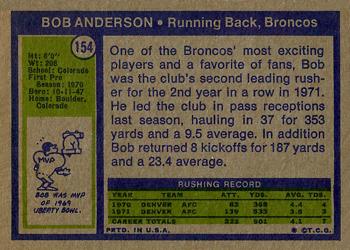 1972 Topps #154 Bob Anderson Back