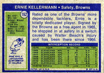 1972 Topps #162 Ernie Kellermann Back