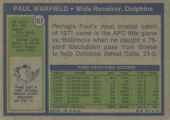 1972 Topps #167 Paul Warfield Back