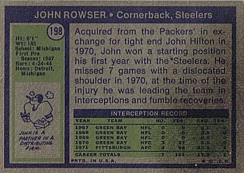1972 Topps #198 John Rowser Back