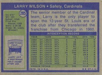 1972 Topps #205 Larry Wilson Back