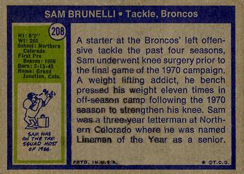 1972 Topps #208 Sam Brunelli Back