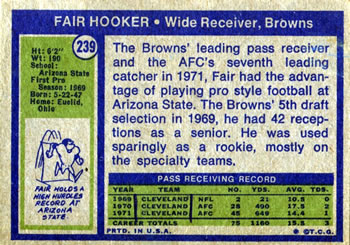 1972 Topps #239 Fair Hooker Back