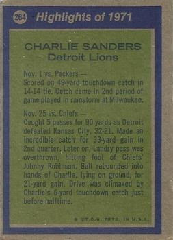 1972 Topps #264 Charlie Sanders Back
