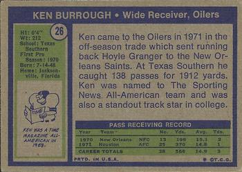 1972 Topps #26 Ken Burrough Back