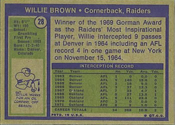 1972 Topps #28 Willie Brown Back