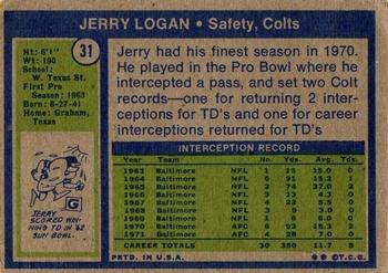 1972 Topps #31 Jerry Logan Back