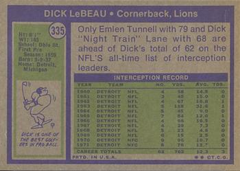 1972 Topps #335 Dick LeBeau Back