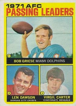 1972 Topps #3 1971 AFC Passing Leaders (Bob Griese / Len Dawson / Virgil Carter) Front