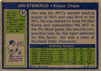 1972 Topps #61 Jan Stenerud Back
