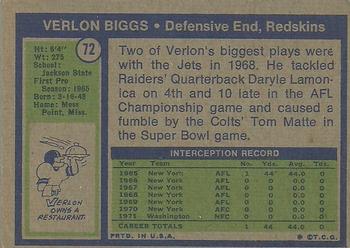 1972 Topps #72 Verlon Biggs Back