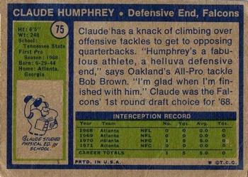 1972 Topps #75 Claude Humphrey Back