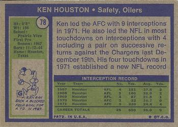 1972 Topps #78 Ken Houston Back