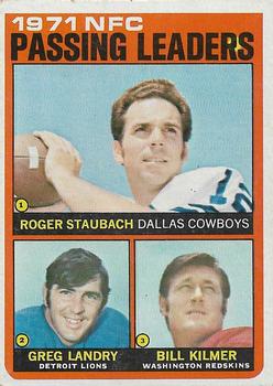 1972 Topps #4 1971 NFC Passing Leaders (Roger Staubach / Greg Landry / Bill Kilmer) Front