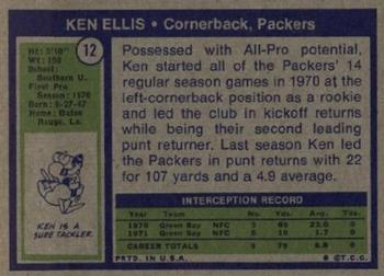 1972 Topps #12 Ken Ellis Back