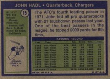 1972 Topps #15 John Hadl Back