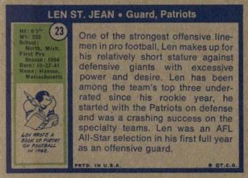 1972 Topps #23 Len St. Jean Back