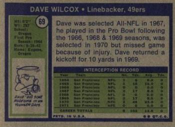 1972 Topps #69 Dave Wilcox Back