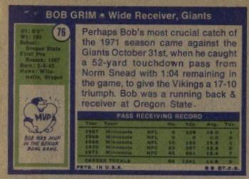 1972 Topps #76 Bob Grim Back