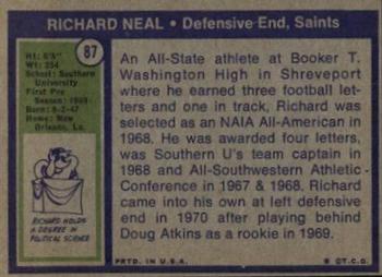 1972 Topps #87 Richard Neal Back