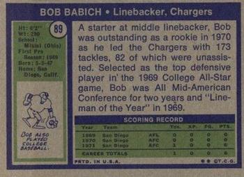 1972 Topps #89 Bob Babich Back