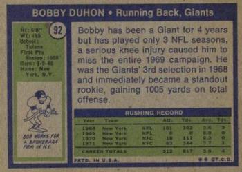 1972 Topps #92 Bobby Duhon Back