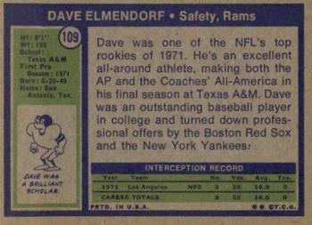 1972 Topps #109 Dave Elmendorf Back