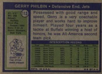 1972 Topps #113 Gerry Philbin Back