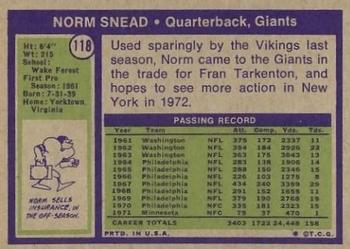 1972 Topps #118 Norm Snead Back