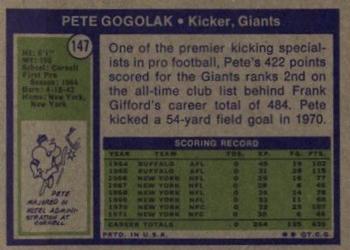 1972 Topps #147 Pete Gogolak Back