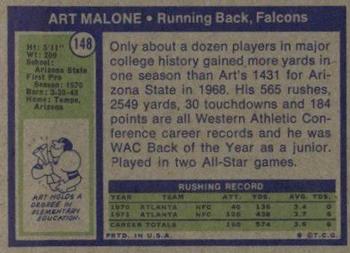 1972 Topps #148 Art Malone Back