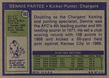 1972 Topps #163 Dennis Partee Back
