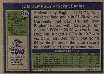 1972 Topps #175 Tom Dempsey Back