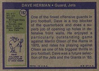 1972 Topps #182 Dave Herman Back