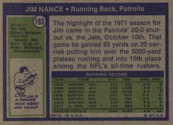 1972 Topps #183 Jim Nance Back