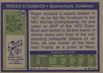 1972 Topps #200 Roger Staubach Back
