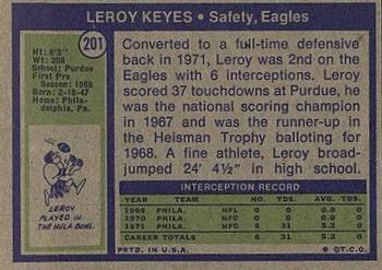 1972 Topps #201 Leroy Keyes Back