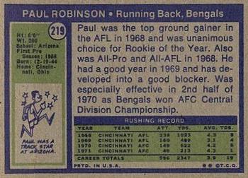 1972 Topps #219 Paul Robinson Back