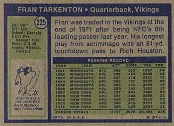 1972 Topps #225 Fran Tarkenton Back