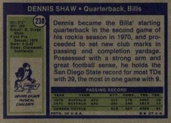 1972 Topps #238 Dennis Shaw Back