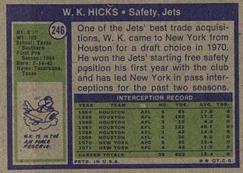 1972 Topps #246 W.K. Hicks Back