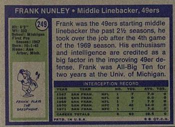 1972 Topps #249 Frank Nunley Back