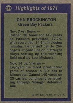 1972 Topps #273 John Brockington Back