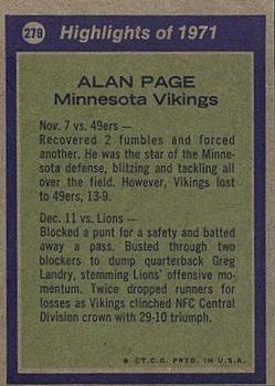 1972 Topps #279 Alan Page Back